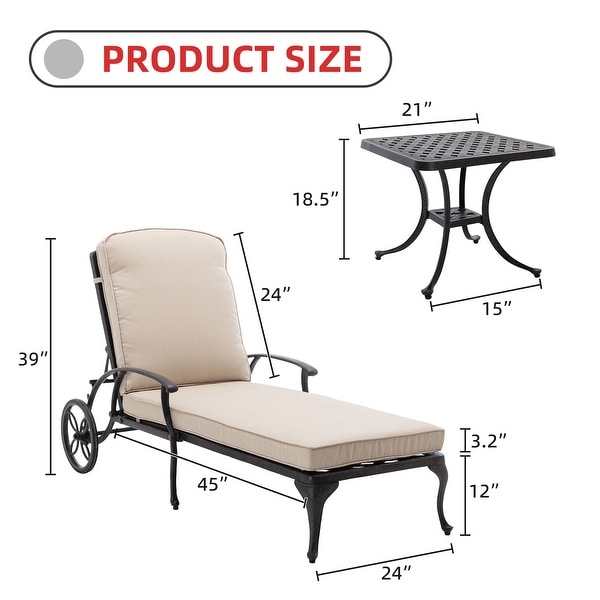 HOMEFUN Aluminum pool edge recliner with wheels that can tilt set of 3
