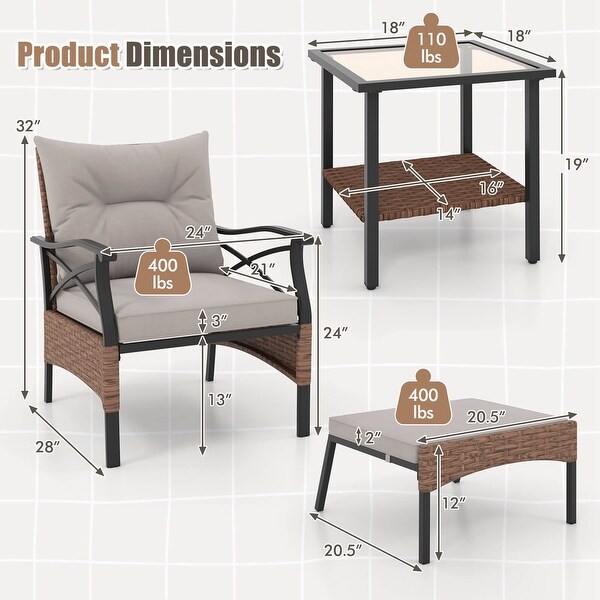 Costway 5 PCS Patio Furniture Set with 2Tier Coffee Table and 2