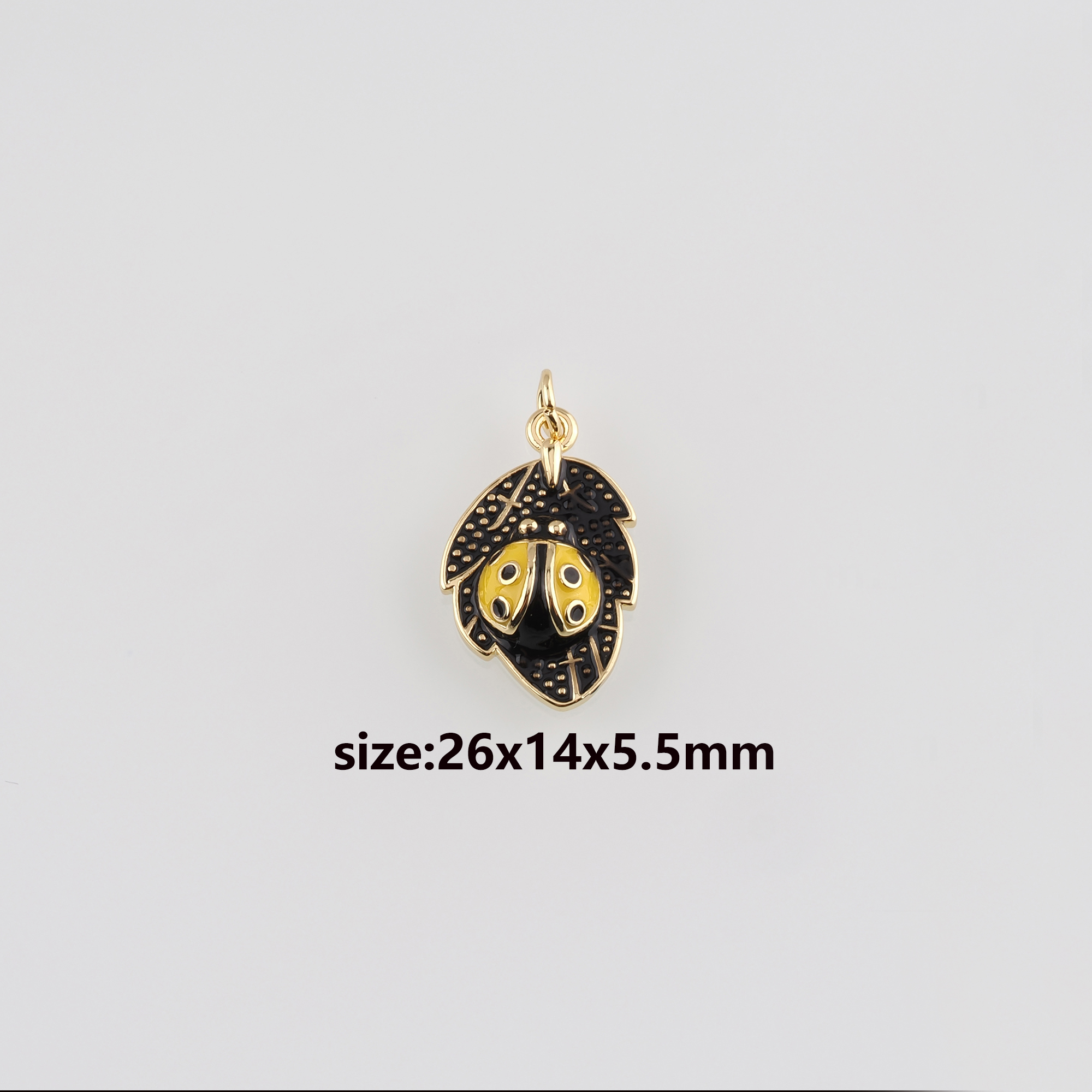 18K Gold Filled Ladybug Pendant,Enamel Leaf Ladybug Charm Earrings Necklace for DIY Jewelry Making Supply