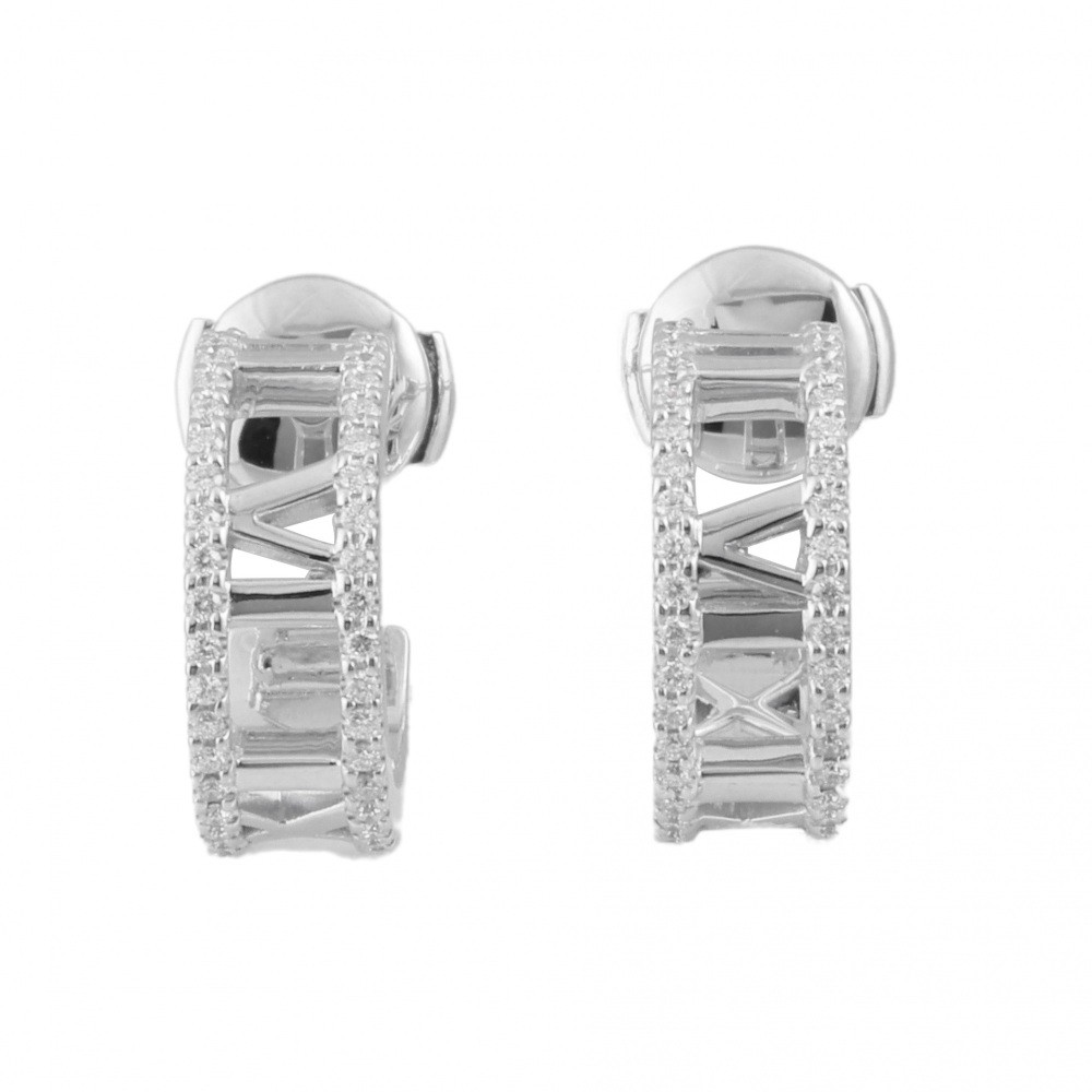 Tiffany & Co. Atlas Hoop Earrings 18K White Gold Diamond