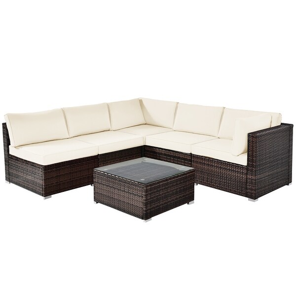 Costway 6PCS Patio Rattan Furniture Set Cushioned Sofa Coffee Table