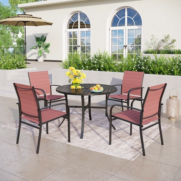 MAISON ARTS 5Piece Patio Dining Set,Geometrically Stamped Round Table and 4 Textilene Dining Chairs