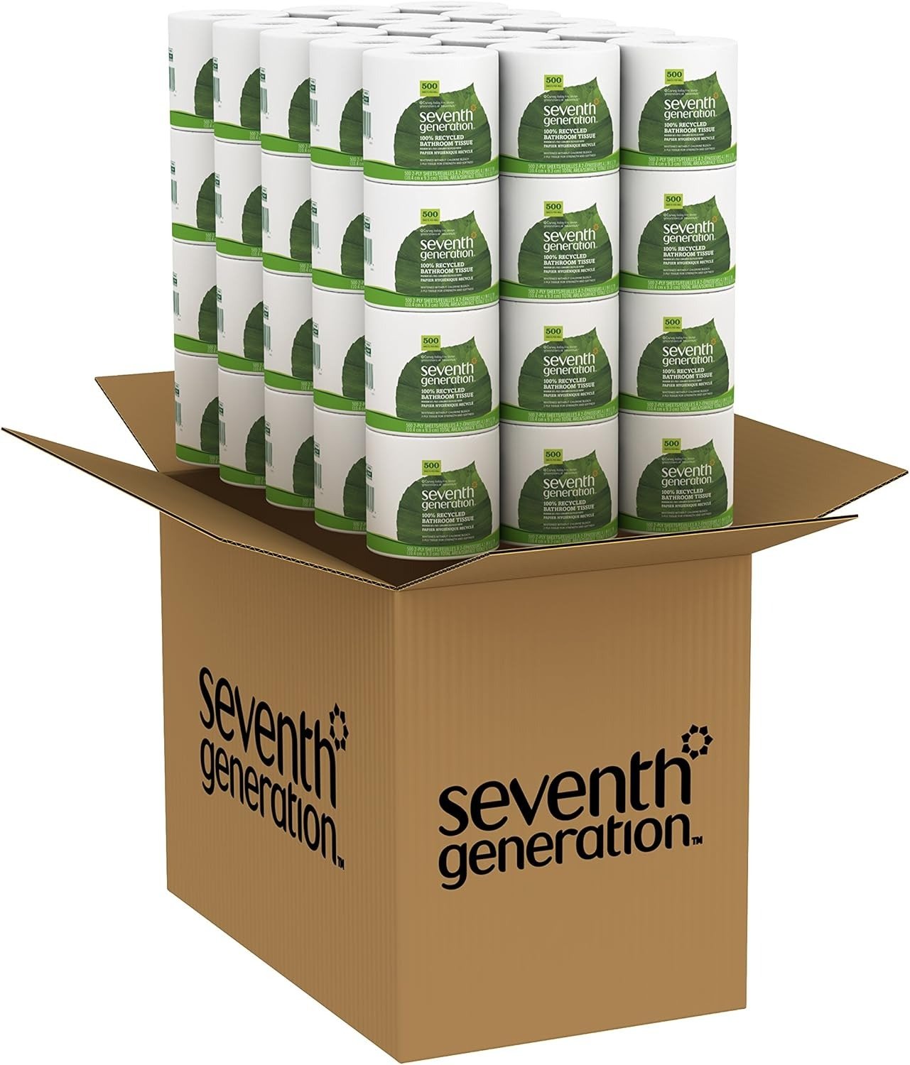 2-Ply 100% Recycled Toilet Paper, 60 Rolls (500 Sheets Per Roll) Septic Safe Bathroom Tissue