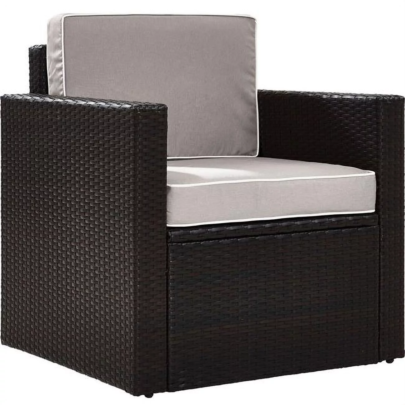 Palm Harbor Outdoor Wicker Arm Chair with Grey Cushions - Brown