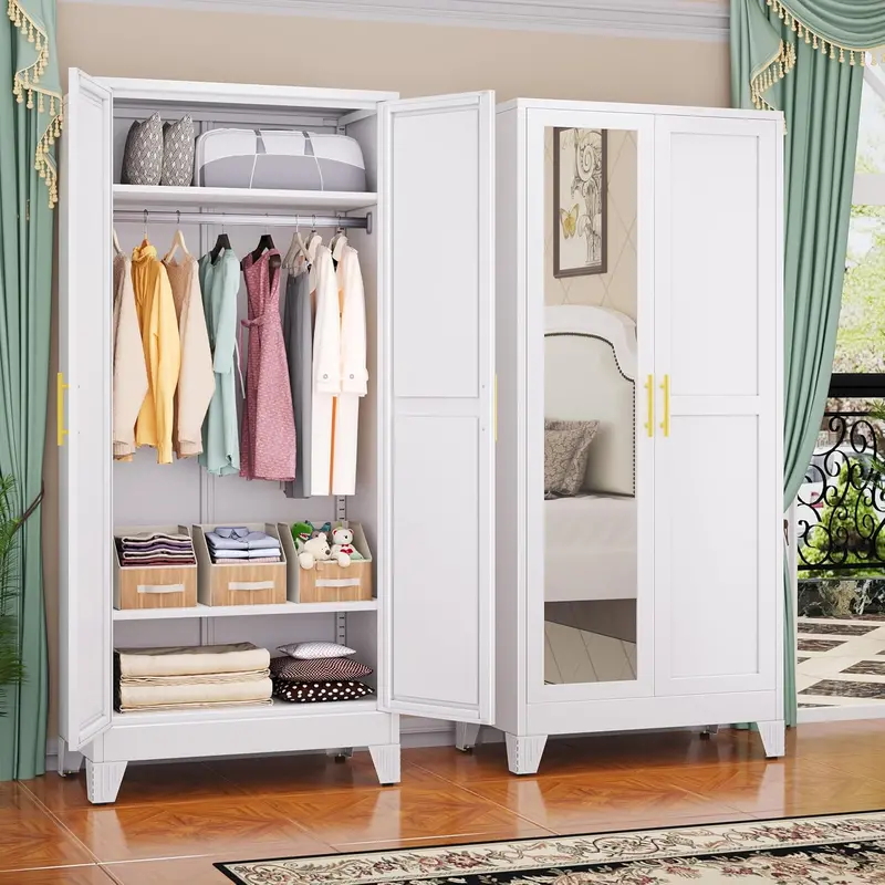 Steel Frame Armoire – 71-Inch Industrial-Style Metal Wardrobe Closet