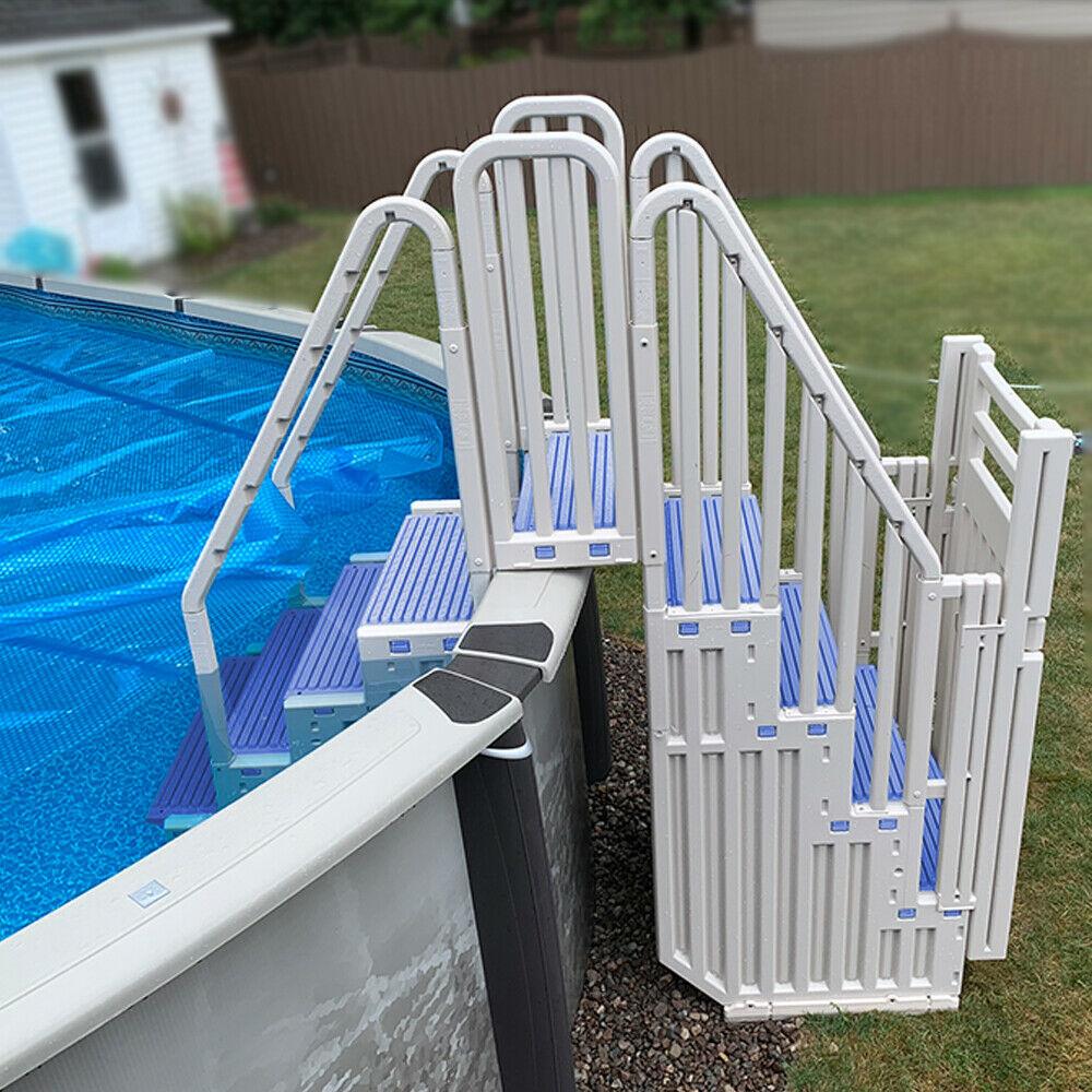2026 Plastics Above Ground Pool System, Warm Gray, with Blue Steps & Closure