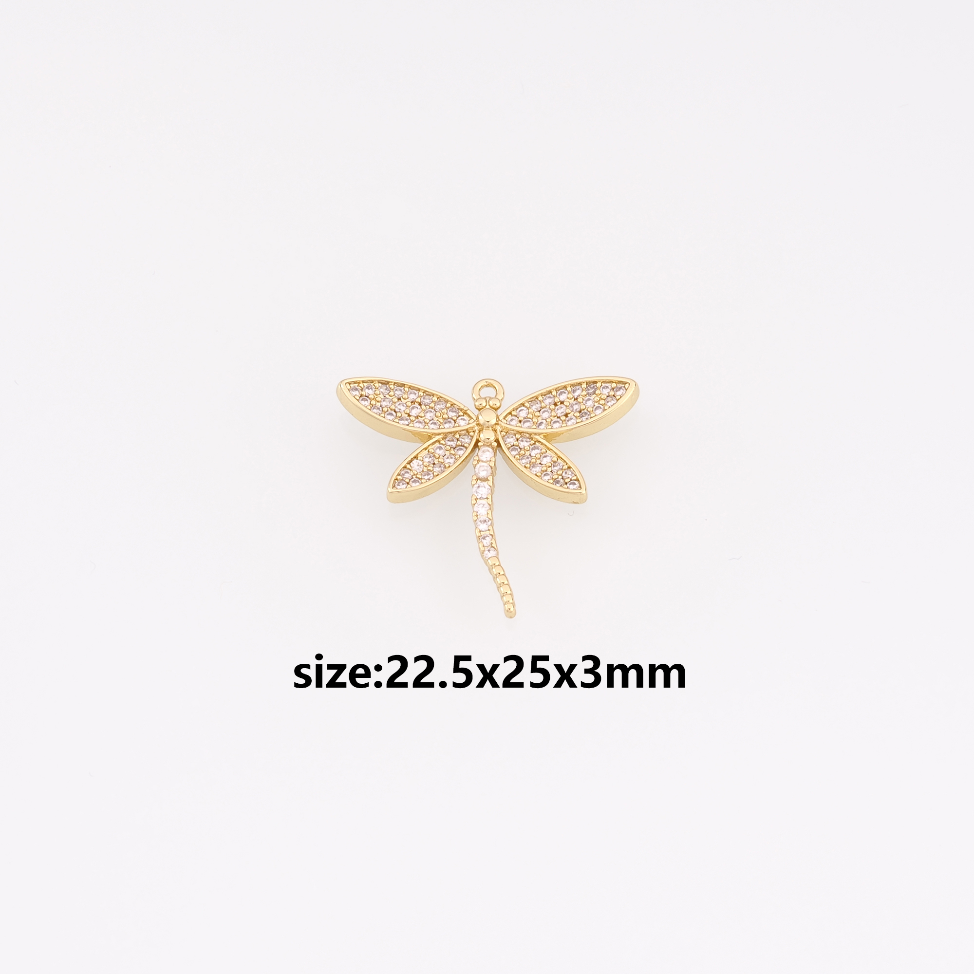 18K Gold Filled Dragonfly Pendant,CZ Micro Pave Insect Charm Earrings Necklace for DIY Jewelry Making Supply