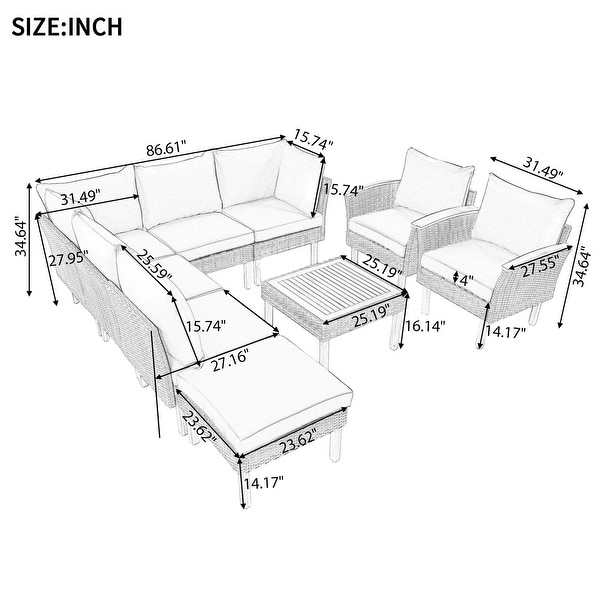 9Piece Patio Rattan Furniture Set