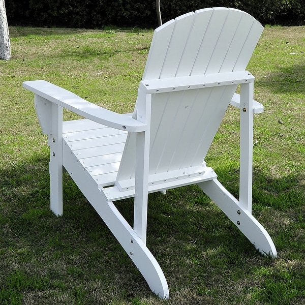 Outsunny Ergonomic White Wood Adirondack Lounge Chair with Cup Holder