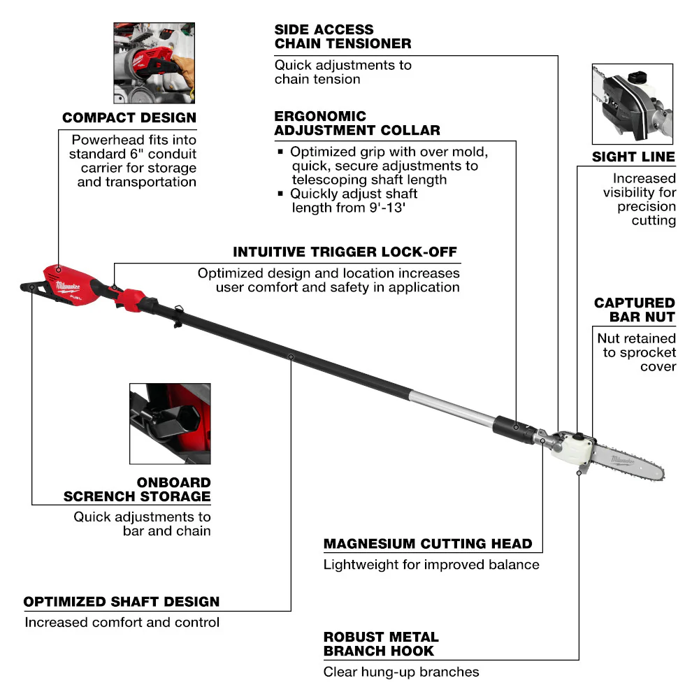 Milwaukee 3013-20 M18 FUEL 18V Cordless Telescoping Pole Saw - Bare Tool
