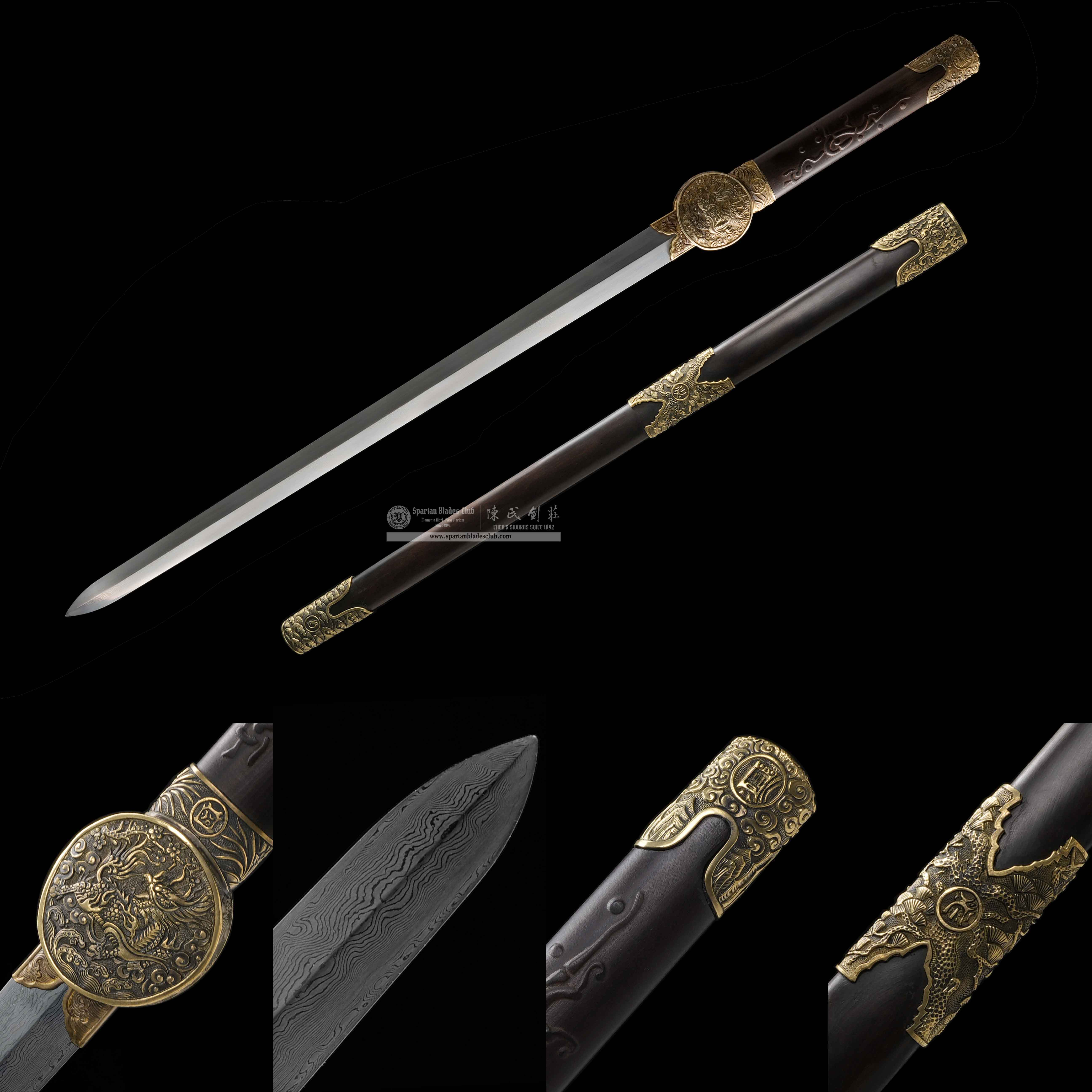 XA12 | Wuxing Jian | Chinese weapons | Damascus steel | Golden&Black | Battle-Ready | Full-tang | Spartan Blades Club | CHEN'S SWORDS 1892 - Spartan Blades Club - 陳氏劍莊1892