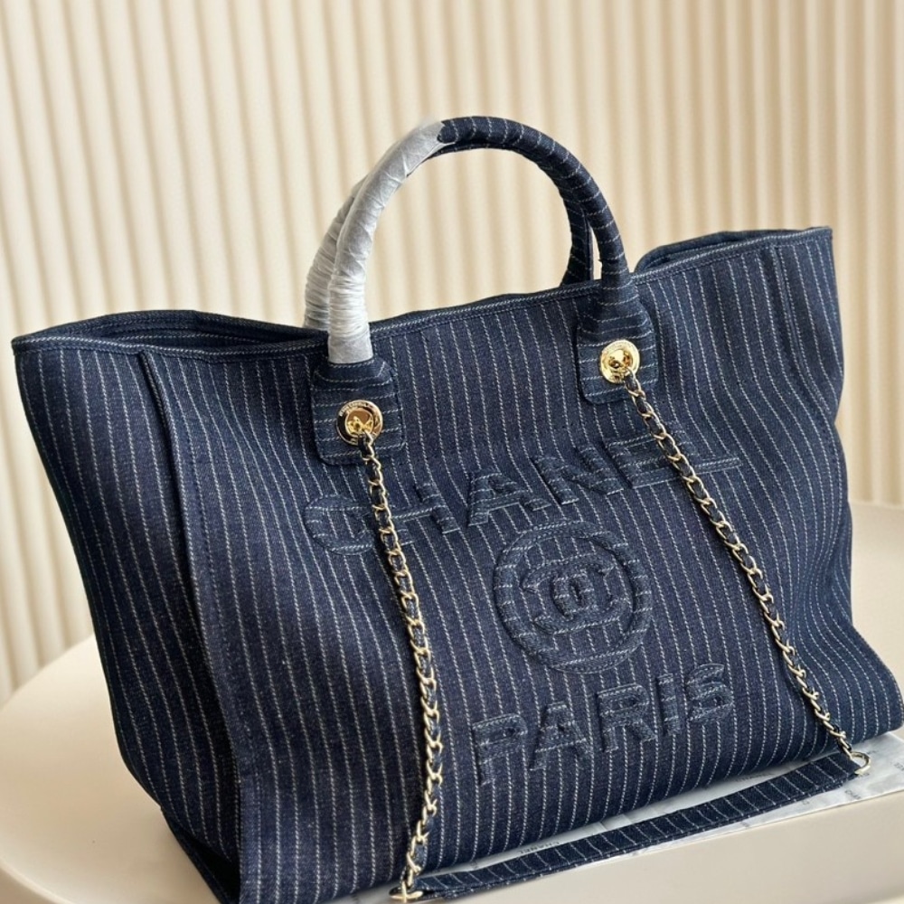 Chanel Shopping Bag Dark Blue 33Cm/13in
