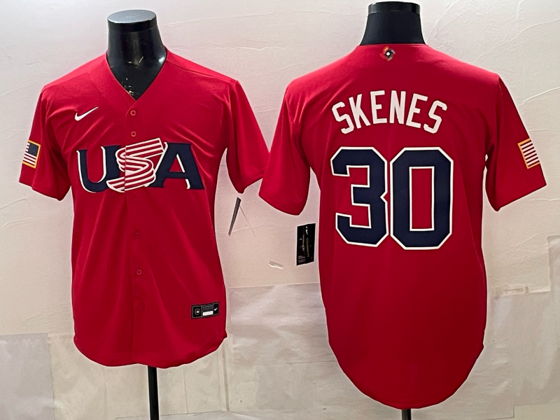 Men's USA Baseball Paul Skenes #30 Red 2026 World Baseball Classic Stadium Jersey