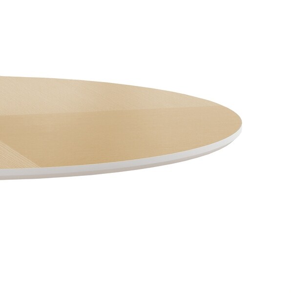 42in. Round Dining Table with Printed Wood Grain Table Top,Metal Base