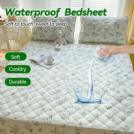 Waterproof Mattress Protector Cotton Cadar Single/Queen/King Flower Colored Bedsheet Mattress Cover