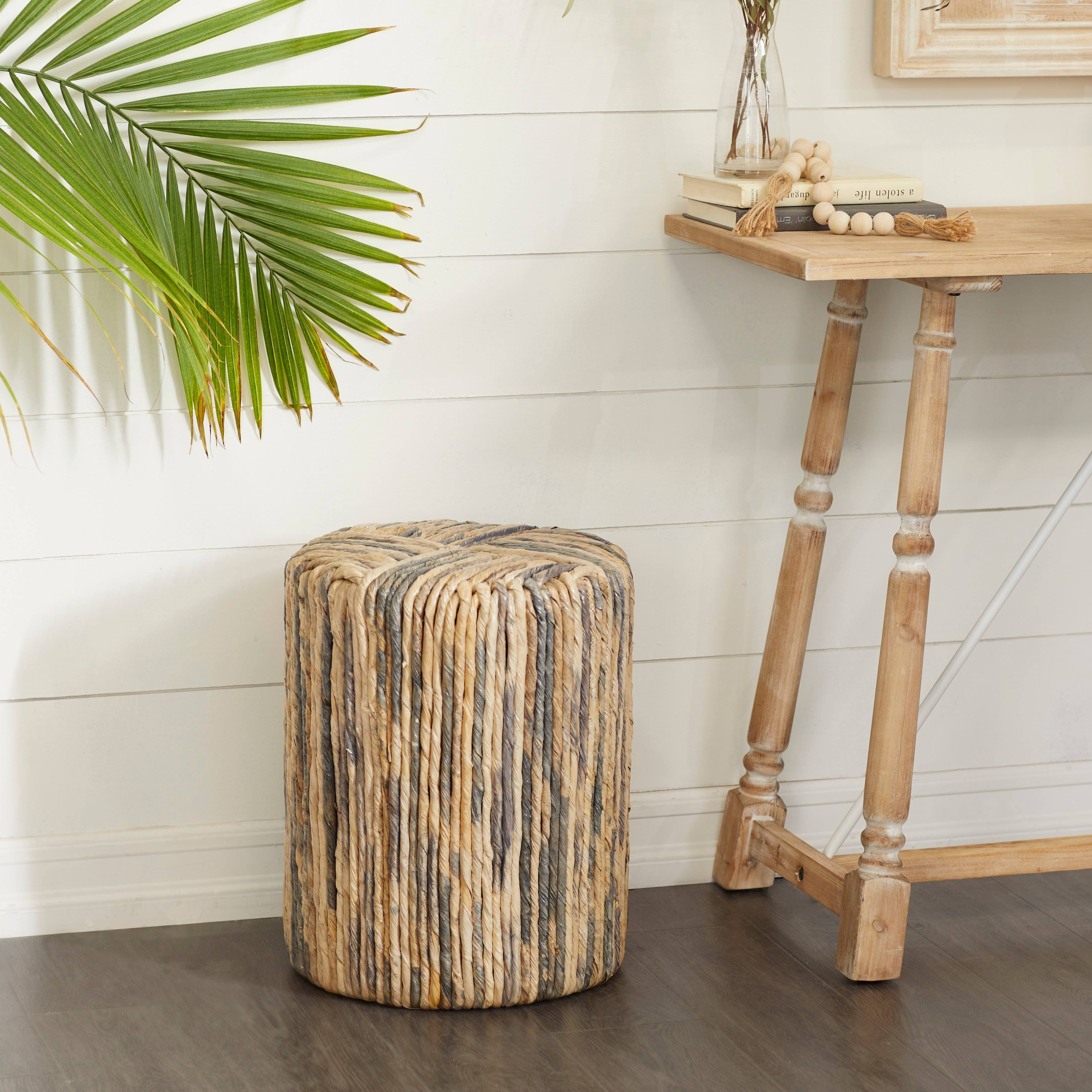Brown Teak Wood Contemporary Stool, 18 x 15 x 15