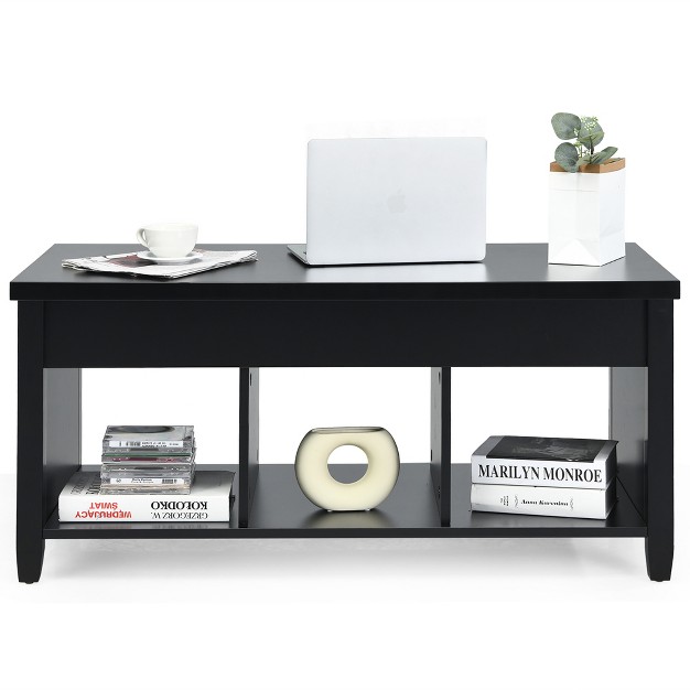 Costway Lift Top Coffee Table W Hidden Compartment And Storage Shelves Black