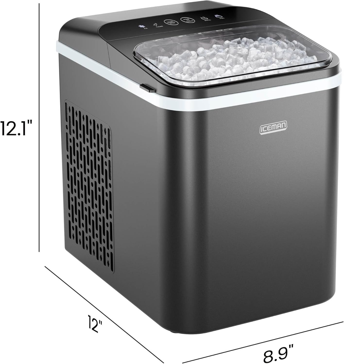 Compact Pebble Ice Machine, Countertop Nugget Ice Maker Produces Chewable Pellet Ice in 8 Minutes, Makes 26lbs/Day, One-Touch Cleaning Function with Ice Scoop/Basket Included – Black