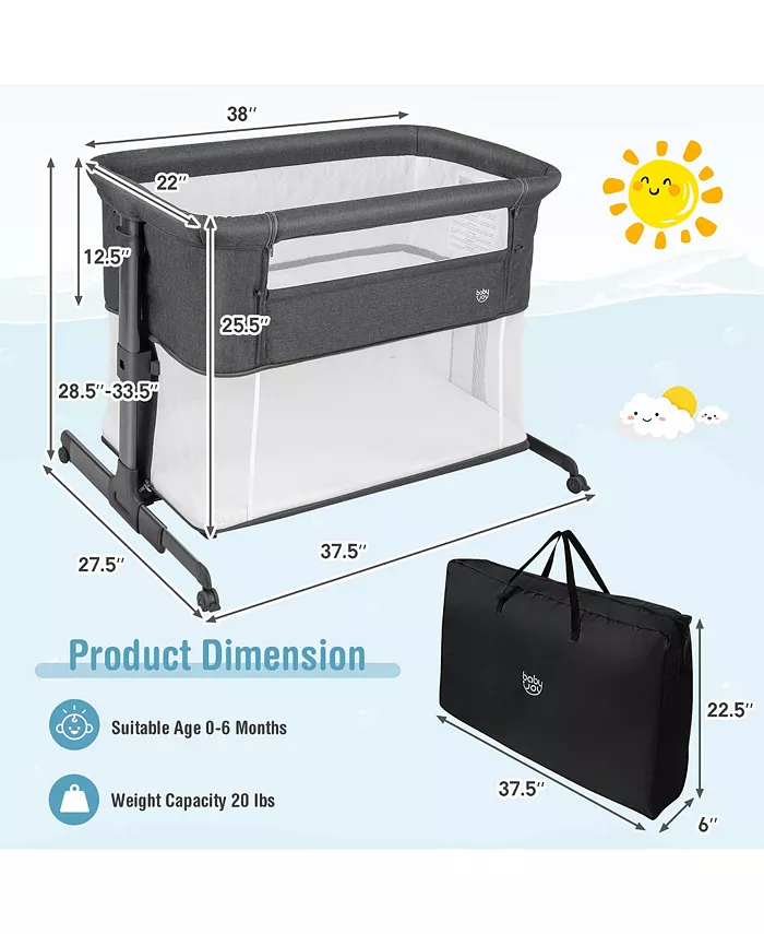 Costway 3 in 1 Baby Bassinet and Bedside Sleeper with Mattress Adjustable Portable Playard
