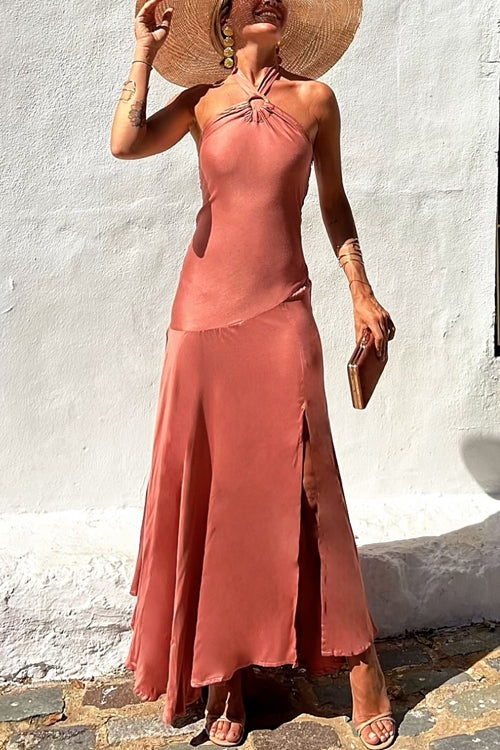 Elegant Halter Maxi Dress with SlitClistos