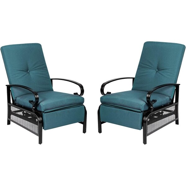 2Piece Outdoor Adjustable Cushioned Metal Patio Recliner Lounge Chair
