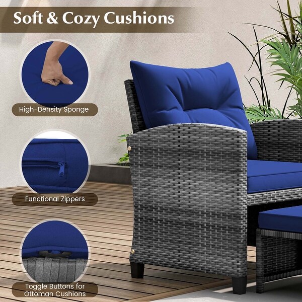 Costway 5 Piece Patio Rattan Furniture with 2 Ottomans and Tempered