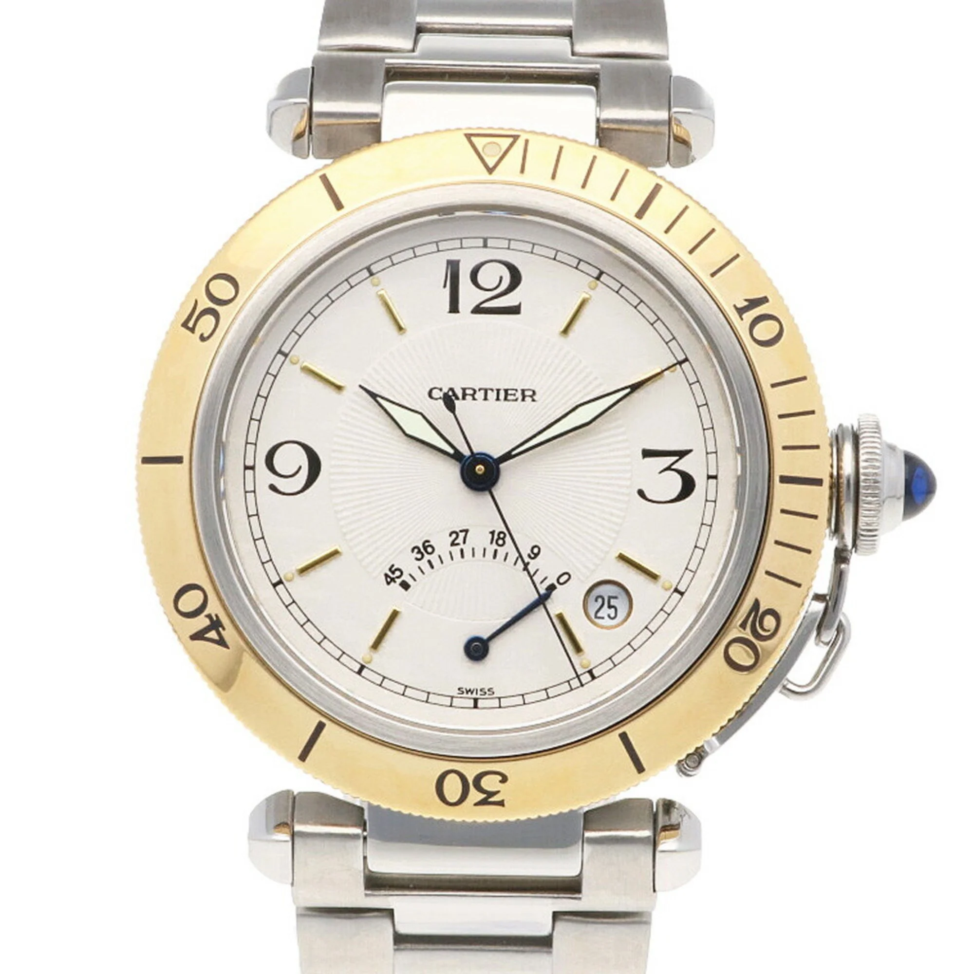 Pre-Owned Cartier Pasha Power Reserve Watch Stainless Steel 1033 Automatic Men's CARTIER Overhauled Manufacturer Inspected (Good)