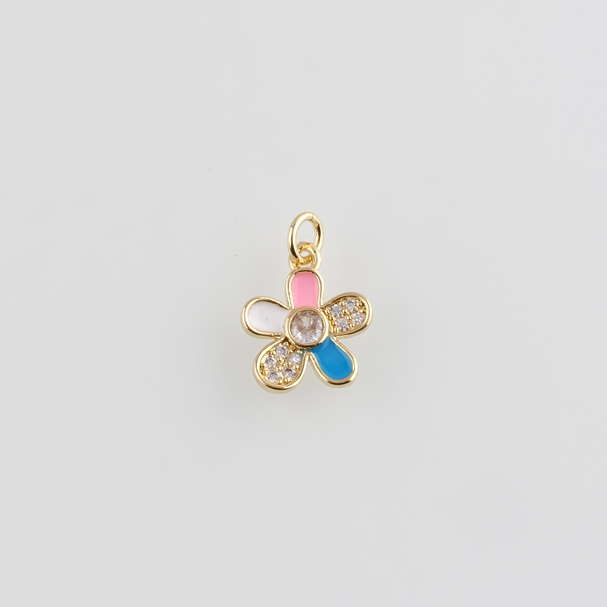 18K Gold Filled Flower Pendant,CZ Micro Pave Flower Charm Earrings Necklace for DIY Jewelry Making Supply