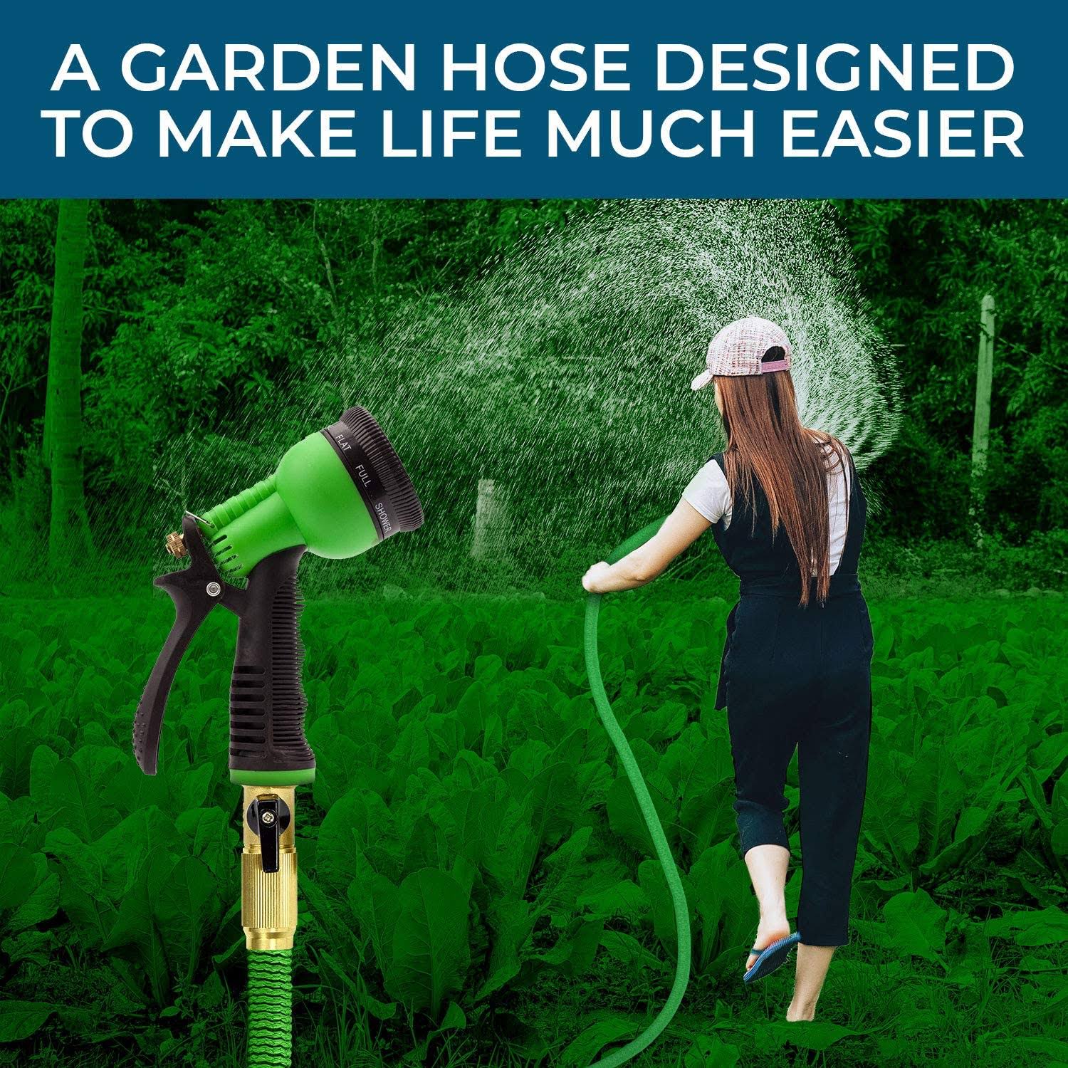 Growgreen 75& Expandable Garden Water Hose Set with Nozzle