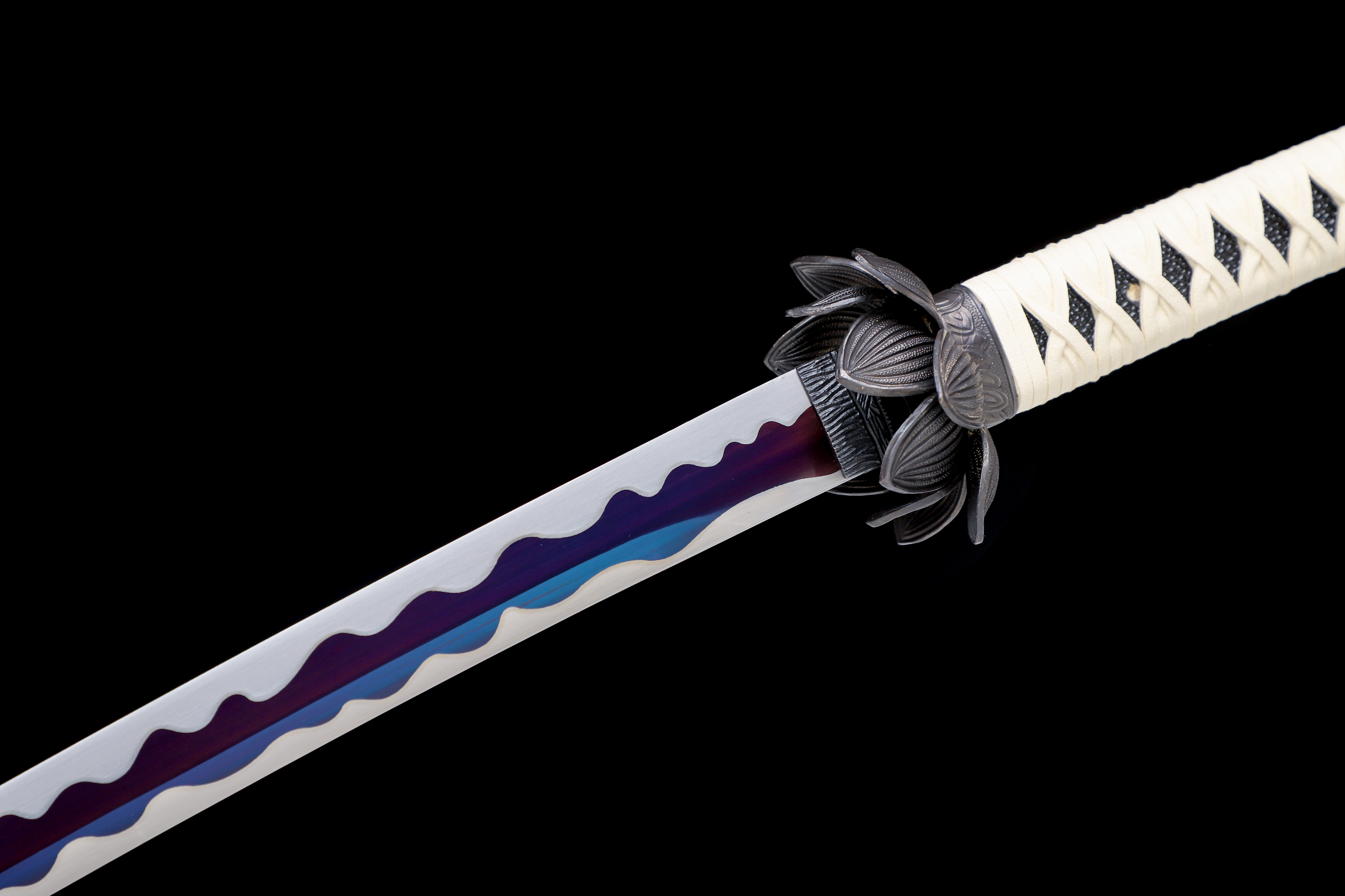 Handmade Katana 9260 Spring Steel Purple Blade Flower Tsuba Full Tang