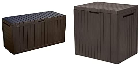 Keter Marvel Plus 71 Gallon Resin Outdoor Storage Box for Patio Furniture Cushion Storage, Brown