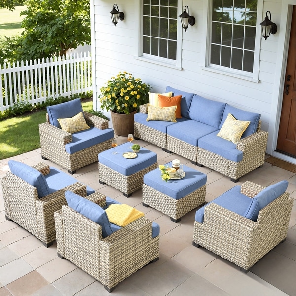 OVIOS 9 Pieces T shaped Seat Wide Armrest Set With Ottoman