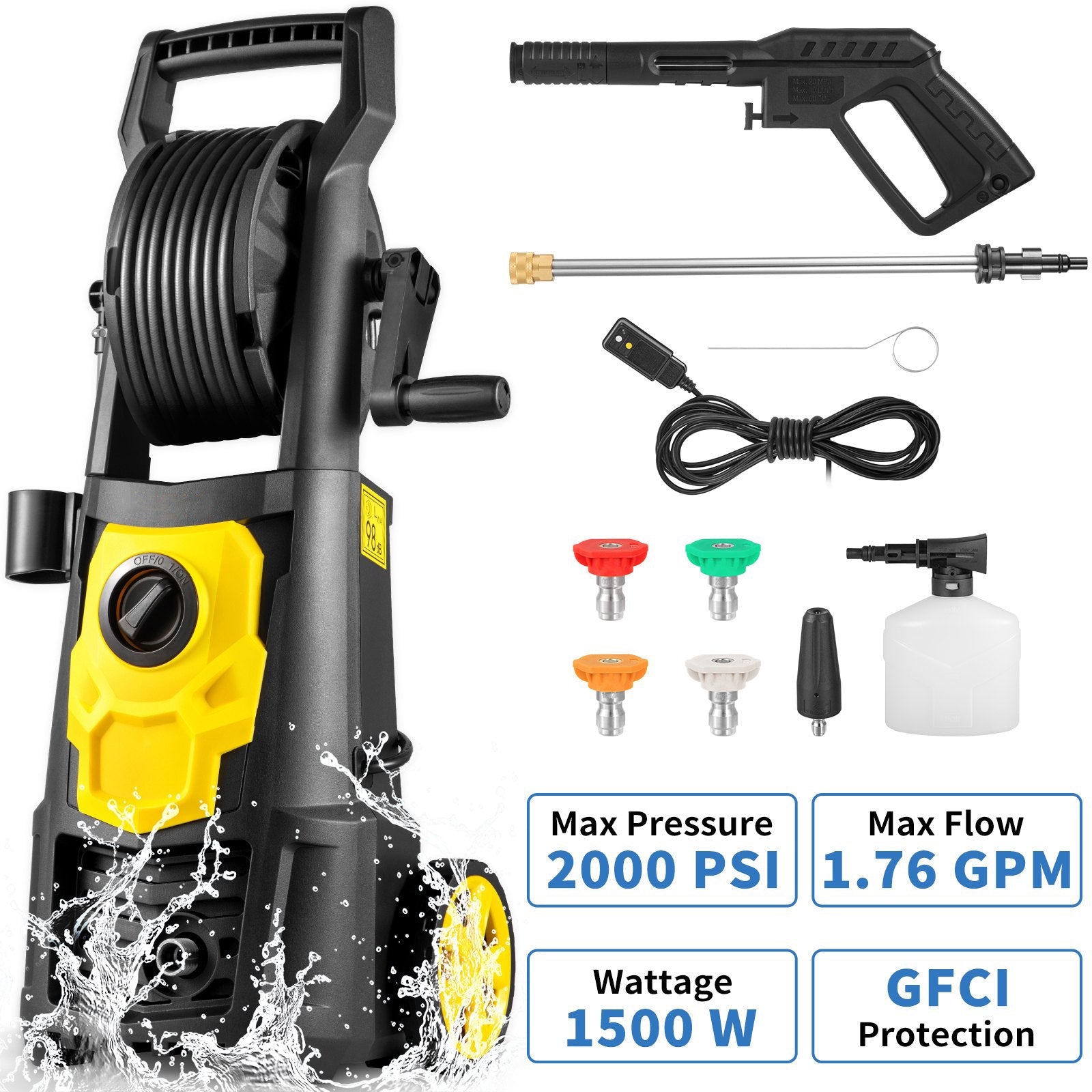 2026 Advanced Powerful 2000PSI Electric Pressure Washer With 5 Nozzles