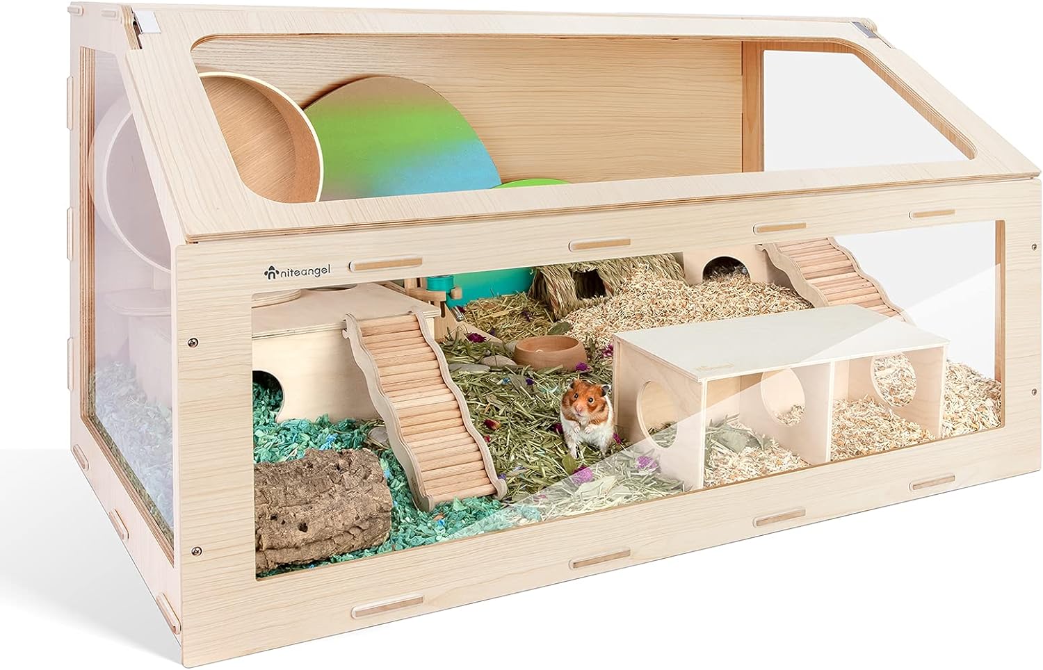 Hamster Cage W/Oblique Opening Cage Door - MDF Aspen Small Animal Cage for Syrian Hamsters Degus or Other Similar-Sized Pets (Medium - 40.7 x 22.7 x 22.9 inches, Burlywood)