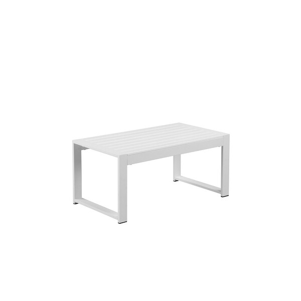 Lark 35 Inch Outdoor Coffee Table,White Aluminum Frame,Polyresin Top