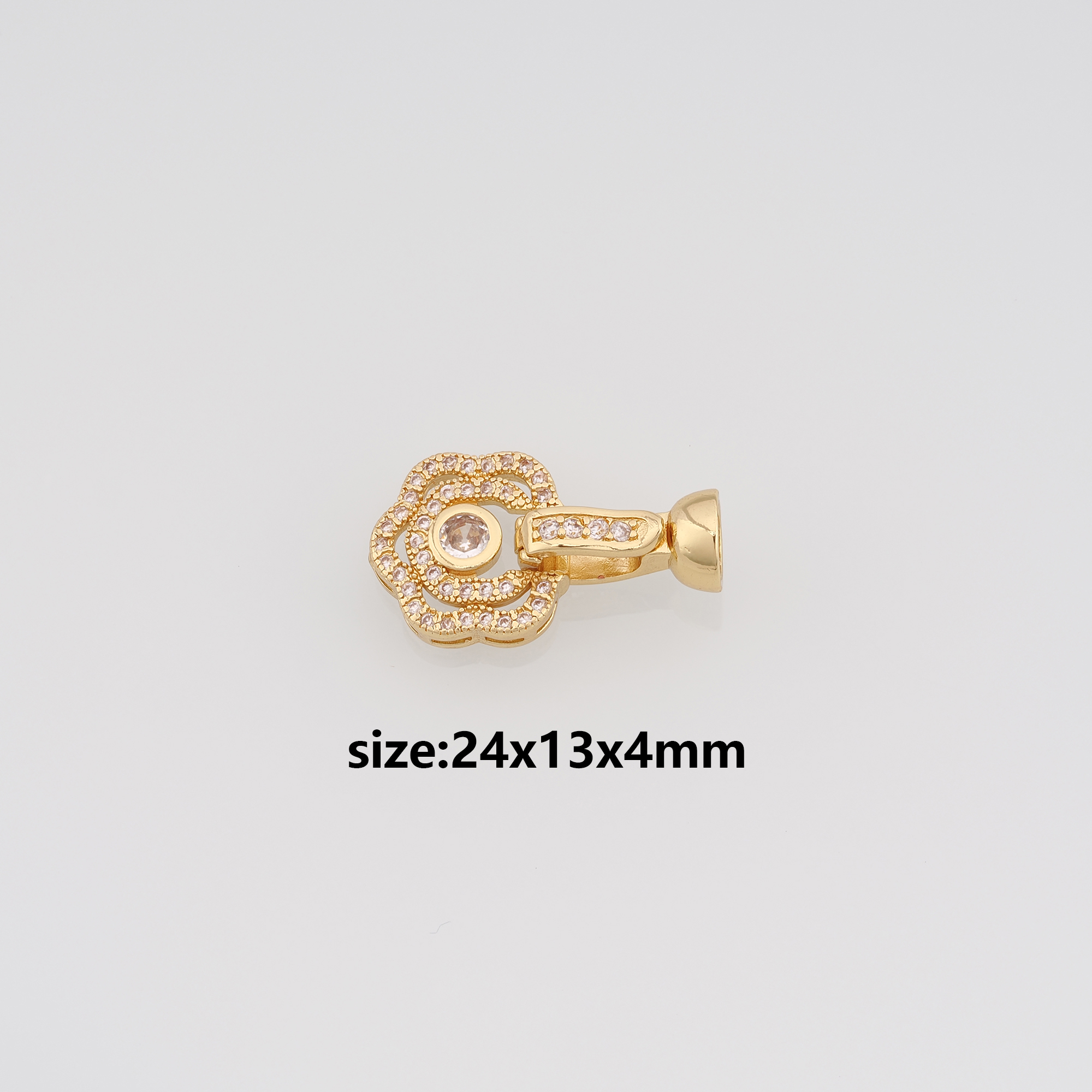 18K Gold Filled Flower End Clasp,CZ Hook Clasps,Connector End Cap Clasp for DIY Jewelry Necklace Bracelet