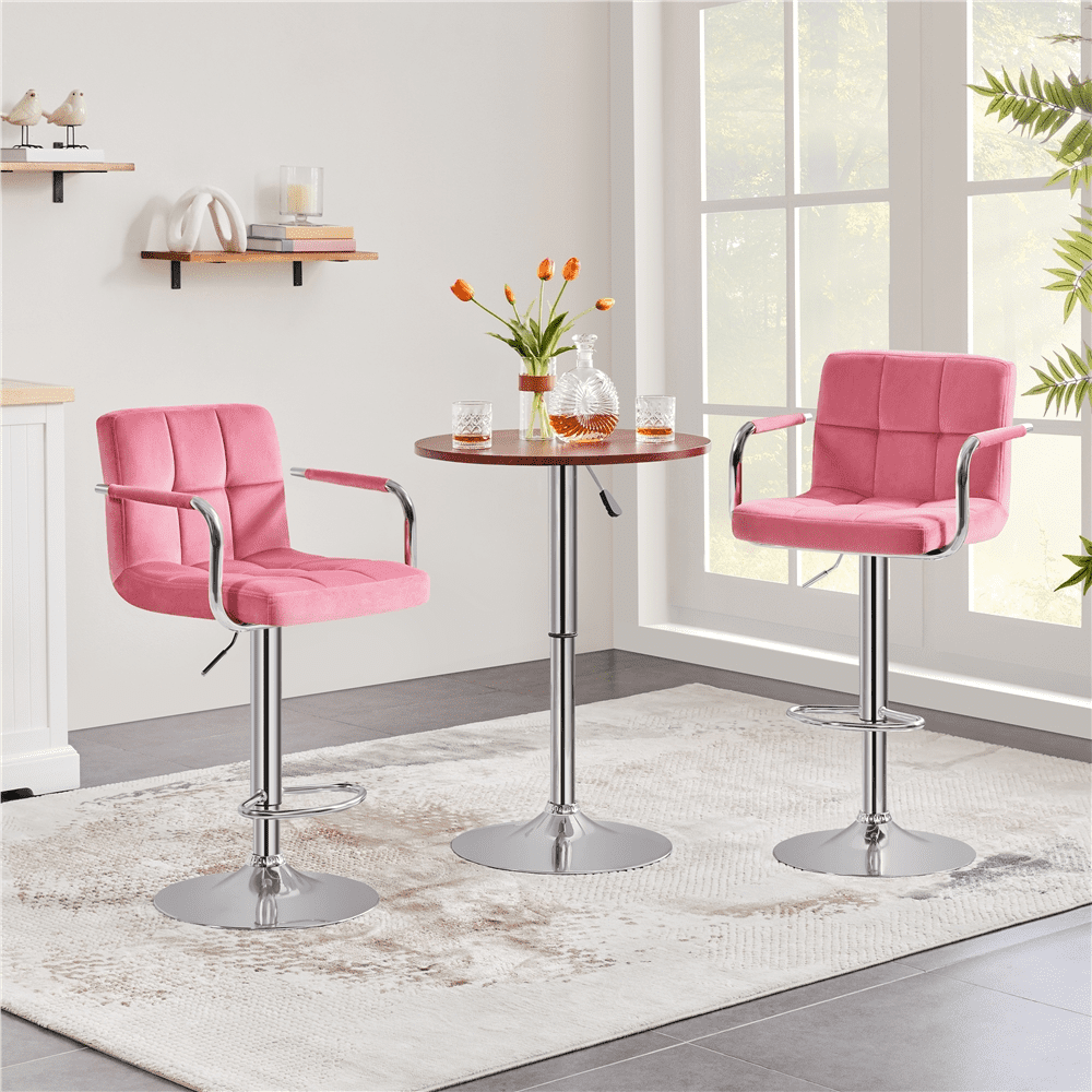 Topeakmart 2PCS Adjustable Bar Stools with Backrest and Footrest for Dining Room/ Bar Counter, Pink