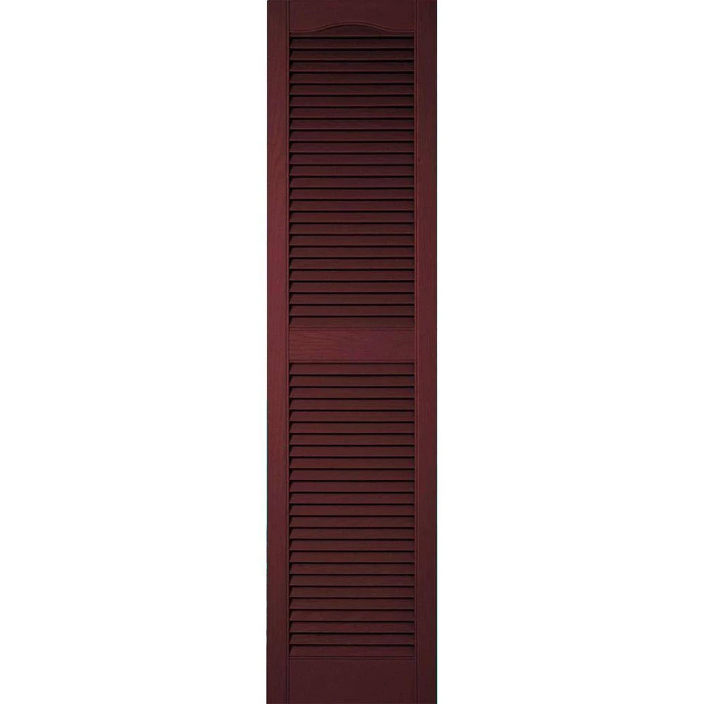 12 inchw x 37 inchh Lifetime Vinyl, Custom Cathedral Top Center Mullion, Open Louver Shutters, w/Shutter-Loks (Per Pair), Bordea