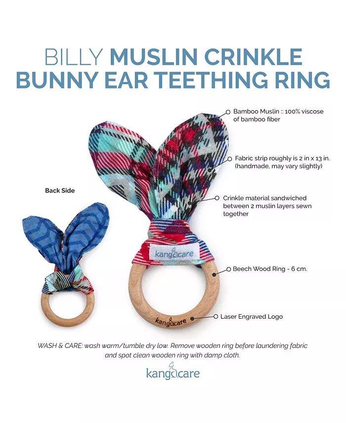 Kanga Care Baby Muslin Crinkle Bunny Ear Wood Teething Ring