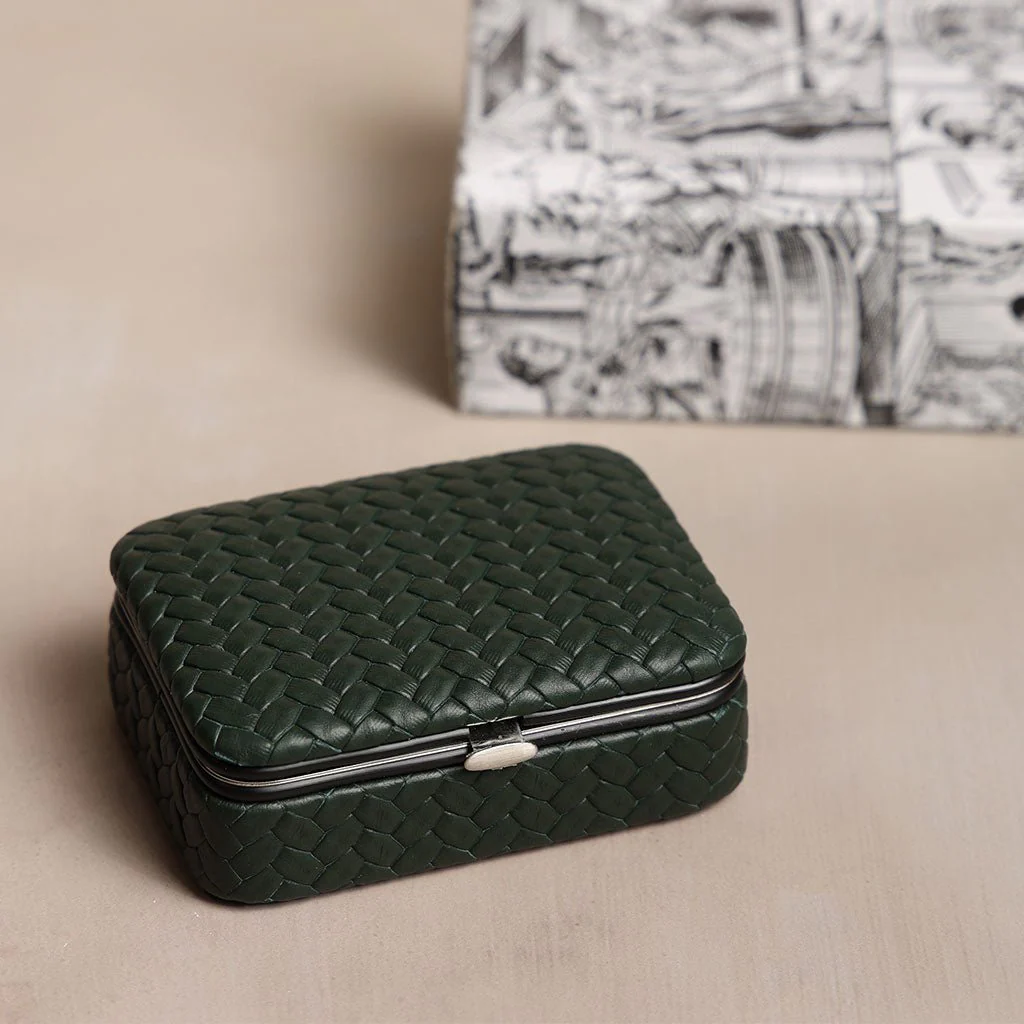 Green Leather Framed Sewing Set