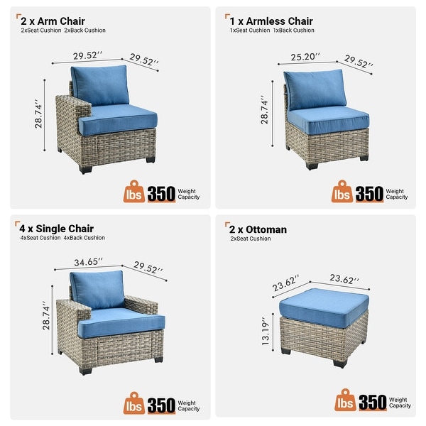 OVIOS 9 Pieces T shaped Seat Wide Armrest Set With Ottoman