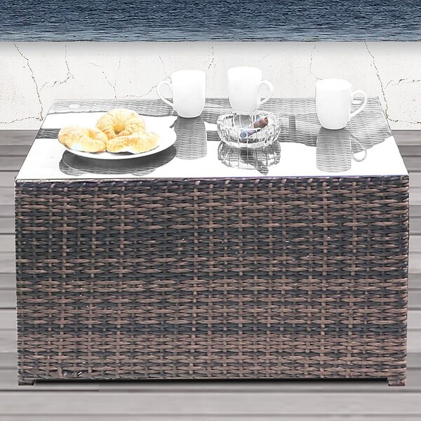 Rectangular Brown Wicker Outdoor Coffee Table,Fully Assembled Coffee Table,Top Material Glass
