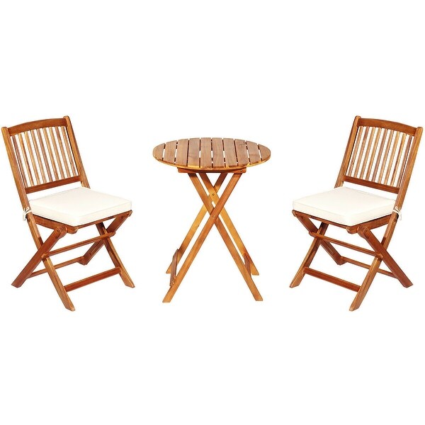Costway 3PCS Patio Folding Wooden Bistro Set Cushioned Chair
