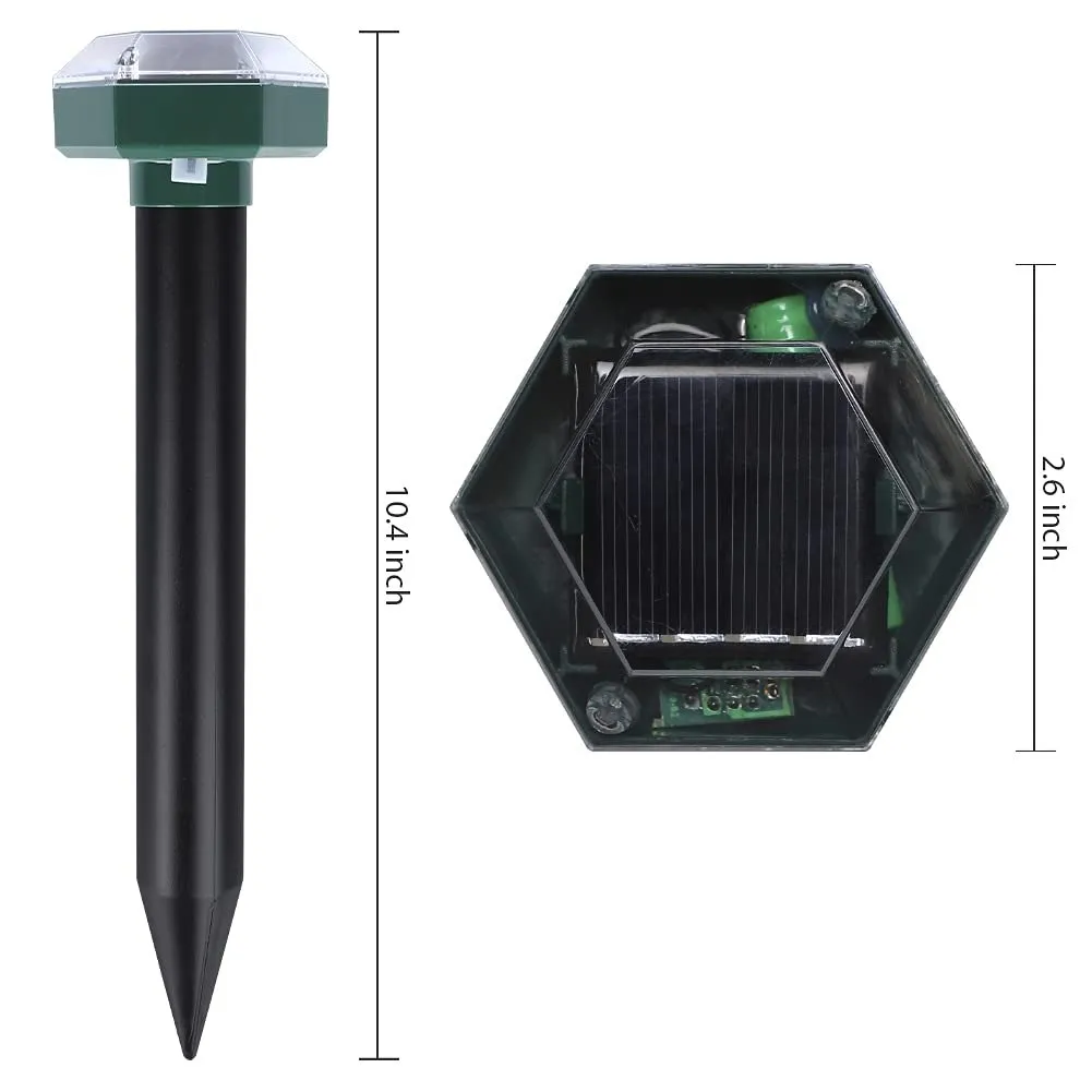 Solar Powered Mole Deterrent Spikes Ultrasonic Groundhog Gopher Vole Deterrent for Lawn Garden Yard