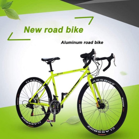 700C Road Bike 21/27/30 Variable Speed Bicycle Bend Handle Double Disc Brake Aluminum Road Bicycle Male and Female Bike,Titanium Silver,27