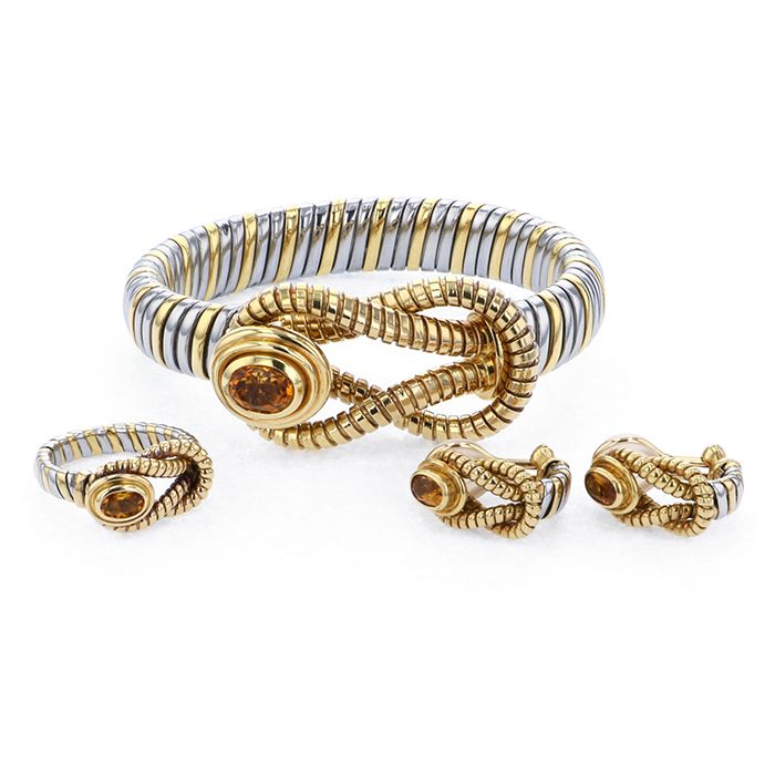 Cartier Yellow Gold / Stainless Bangles, Rings, Earrings Set K18YG Bracelet Ring Earrings 18K Yellow Gold & Stainless Steel
