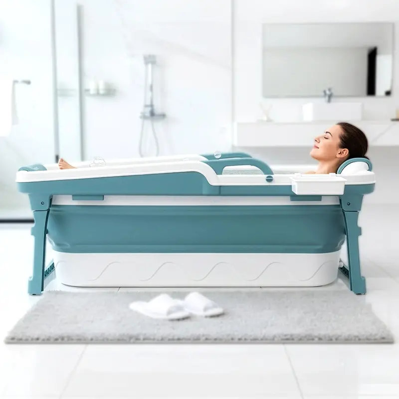 Serenelife 59-Inch Portable Adult Bathtub – Foldable Ice Bath & Hot Soaking Spa Tub