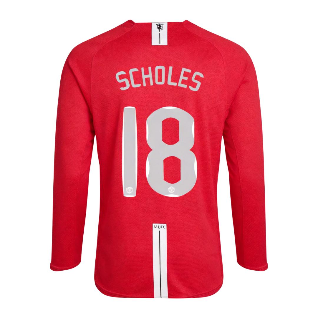 Retro Soccer Jersey SCHOLES #18 Manchester United Home Long Sleeve 2007/08 - UCL Final