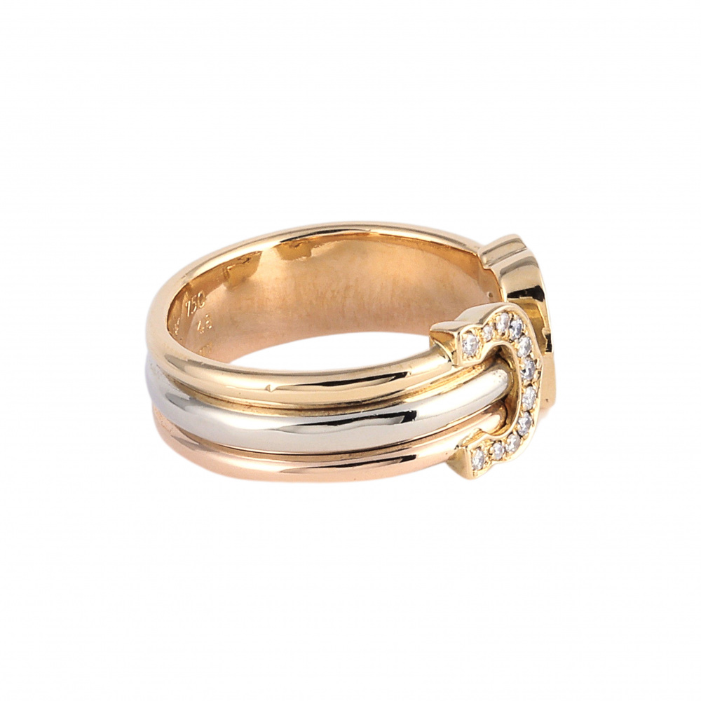 Cartier 2C Ring Tri-Gold Diamond
