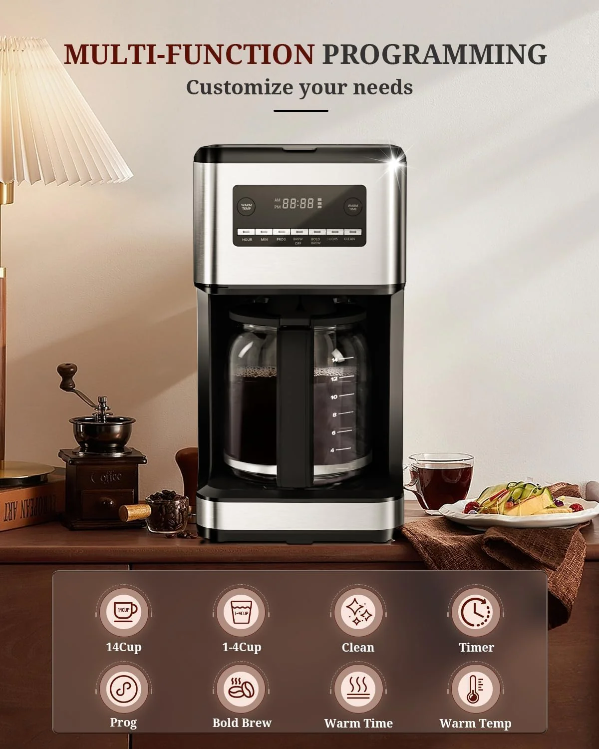 Kismile Coffee Maker,  Programmable Drip Coffee Makers ,Timer, Self-cleaning,Stainless Steel